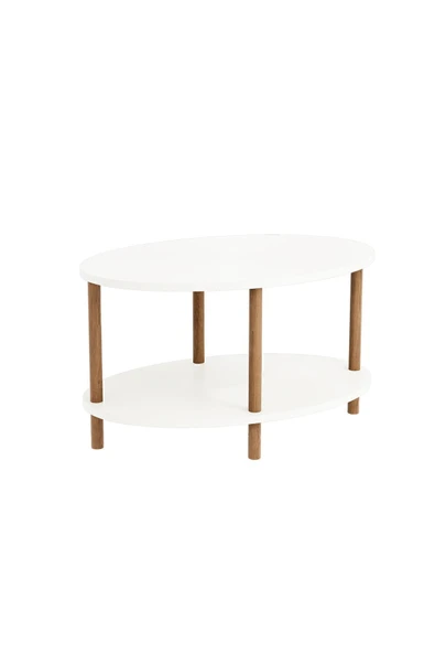 interGO Orta Sehpa Oval Ahşap Ayaklı Iki Katlı Gazetelikli - Beyaz - 2