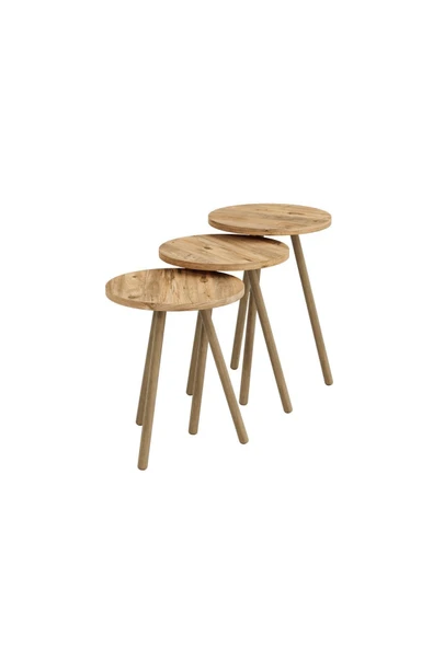 interGO Üçlü Zigon Sehpa Ahşap Ayaklı Yuvarlak Tasarım Atlantik Çam - 3