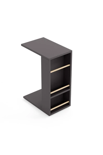 interGO Tekerlekli Yan Sehpa Rulo Havlu Takılabilir Koltuk Sehpası C Sehpa Zigon Sehpa - Antrasit Gri - 4