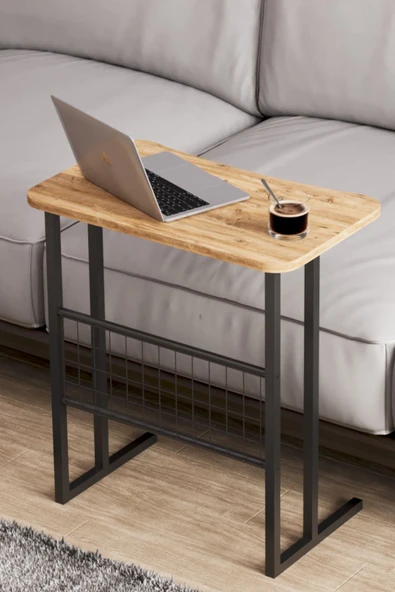 interGO Metal Ayaklı Laptop Sehpası Koltuk Sehpası Kahvaltı Masası Çalışma Sehpası - Atlantik Çam Desenli ürün görseli