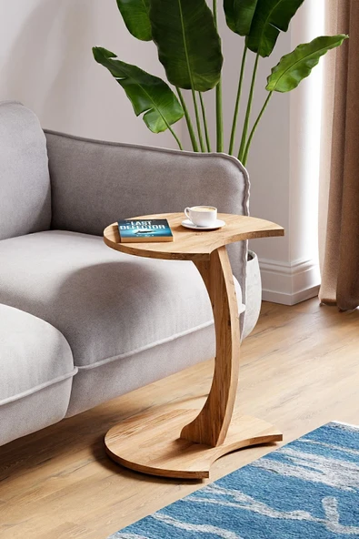 interGO Jet Tekerlekli C Sehpa Koltuk Sehpası Yan Sehpa Zigon Sehpa Servis Sehpası - Atlantik Çam - 2