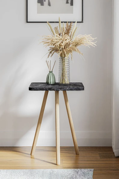 interGO Kare Yan Sehpa Ahşap Ayaklı Tekli Zigon Sehpa - Resim 3