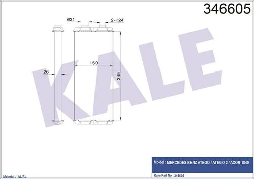 Kale 346605 OTO Radyatör  Kalorifer Radyatörü Axor 02- Atego 97- Brazıng