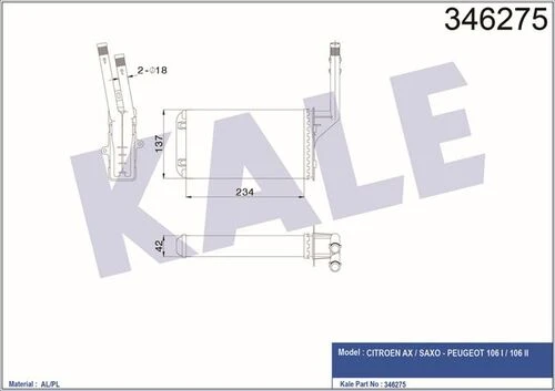Kale 346275 OTO Radyatör  Kalorifer Radyatörü 106 / Ax Saxo Mekanik