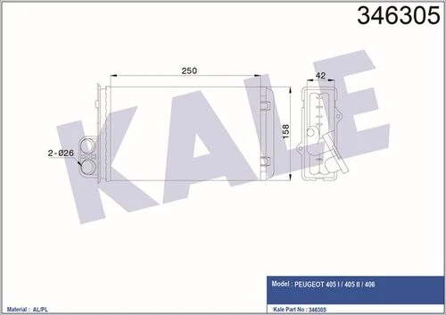 Kale 346305 OTO Radyatör  Kalorifer Radyatörü 405 87- 406 95- Mekanik