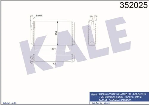 Kale 352025 OTO Radyatör  Kalorifer Radyatörü Golf1 A80 78-84 Bm 100 228 0001