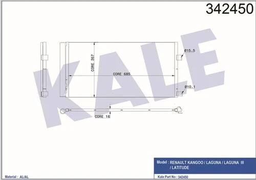 Kale 342450 OTO Radyatör  Klima Radyatörü Laguna III 07- Latitude 11-