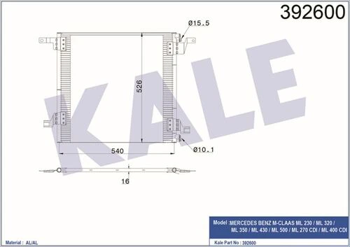 Kale 392600 OTO Radyatör  Klima Radyatörü Mercedes W163 98- Ml230 Ml270Cdı Ml320 Ml350 Ml400Cdı Ml430 Ml500 660X530X16