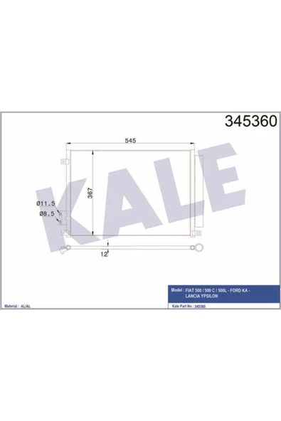 Kale 345360 Oto Radyatör  Klima Radyatörü 500 07- Panda 12- / Ypsılon 11- / Ka 08- ürün görseli 1