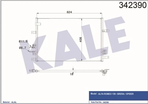Kale 342390 OTO Radyatör  Klima Radyatörü 159 05- Spıder Brera 05- ürün görseli 1