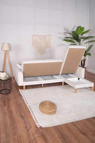 Kilim Mobilya  Bohem's Bohem Uzanmalı Köşe, Sağ Sol Kullanılabilen, Yüksek Ayaklı, Krem - 2
