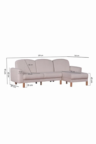 Kilim Mobilya  Bohem's Bohem Uzanmalı Köşe, Sağ Sol Kullanılabilen, Yüksek Ayaklı, Krem - 7
