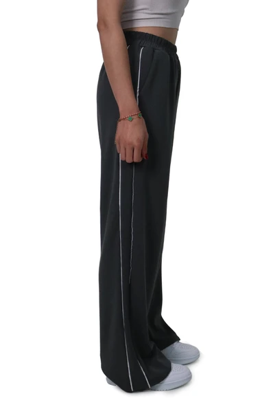 Kadın Modal Kumaş Kontrast Detaylı Antrasit Düz Kesim Pantolon - 4