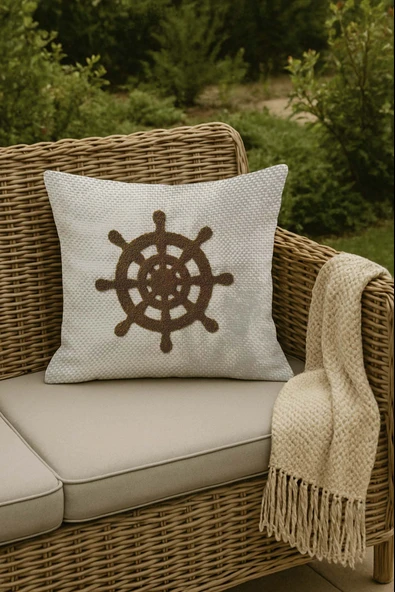 Rivaİstanbul Kahverengi Dümen Hasır Görünümlü Dokuma Punch Kırlent Kılıfı ürün görseli 1