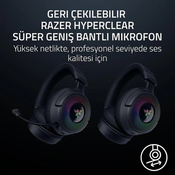 Razer Kraken V4 - Kablosuz Oyun Kulaklığı (3 Modlu Bağlantı, TriForce 40mm Sürücüler, 9 Bölgeli RGB Kulaklık Aydınlatması, Mix & Volume ayarları, THX Spatial Audio) Siyah - 4