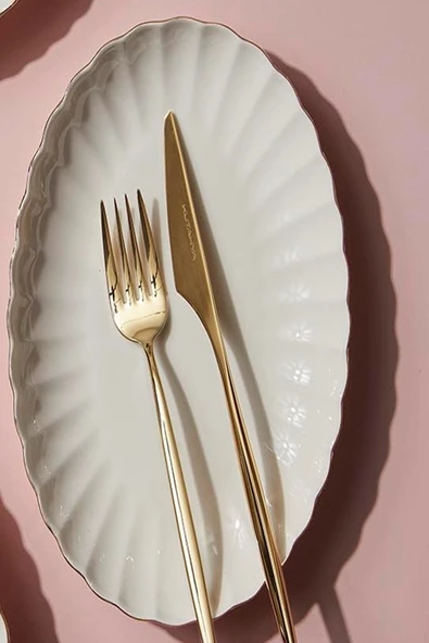 Kütahya Porselen Bone Luz Altın File Kayık Tabak 24x17cm Tekli BNLZF24KY20 - 2