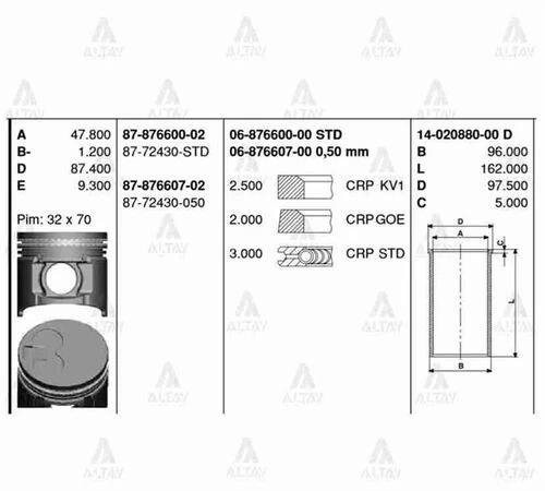 Goetze 14 -20880-0 Gomlek Std Mazda B2500 Adet ürün görseli 1
