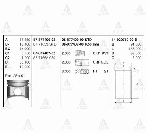 Goetze 14 -20750-0 Gomlek Std Yd25 Skystar ürün görseli 1