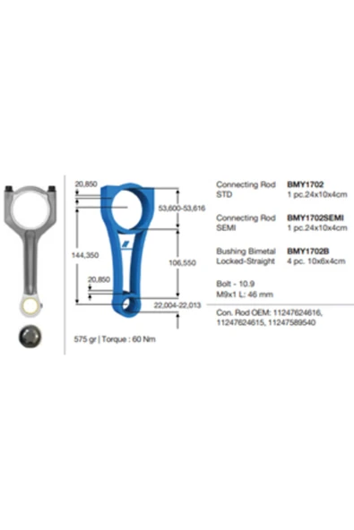 BMY 1702 Pıston Kolu Bmw N20 N26 N52 N53 N54 N55 E81 E82 E87 E88 E60 E65 F01 E90 F10 F20 F30 E84 E83 F25 F26 ürün görseli 1