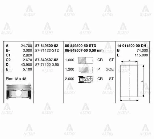 Goetze 14 ISS -011500-00 GÖMLEK 71.00mm i10 i20 1.2 16V 05- G4LA ürün görseli 1