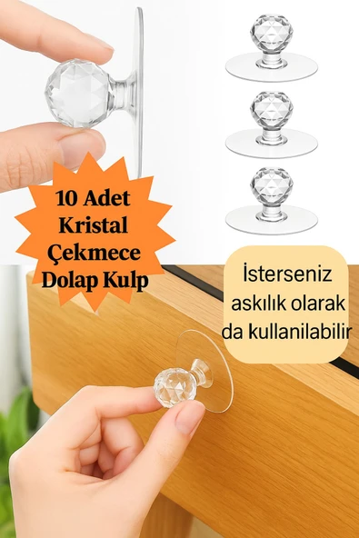 10 Adet Şeffaf Kristal Kapı Kolları Dolap Çekmece Klozet Kapağı Için Kendinden Yapışkanlı Kanca Askı