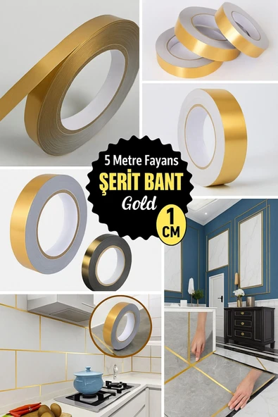 5 Mt Dekoratif Seramik Fayans Karo Boşluk Bandı Gold Kendinden Yapışkanlı Mermer Tavan Zemin Bandı - 7