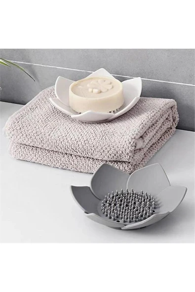 Silikon Lotus Şekilli Katı Sabun ve Sünger Tutacağı Hijyenik Şık Dekoratif Katı Sabunluk - 3