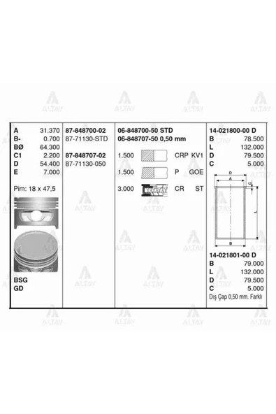 Goetze 87 Piston Segmanli Accent 95-00 1.5 0.50 Goe--71130-050