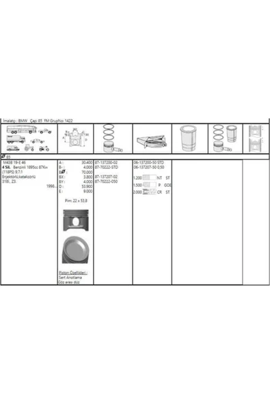 Goetze 87 Iss -70222-50 Piston 85.50mm E46 316ı 318ı E36 316ı 98- M43b19 ürün görseli 1