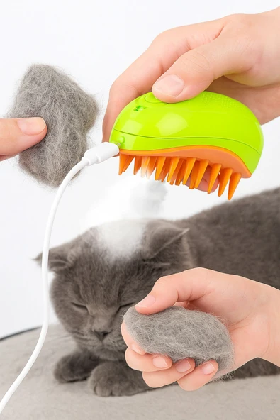 Evcil Hayvanlar İçin Buhar Püskürtmeli Tüy Temizleme Tarağı USB Şarjlı Masaj Etkili Kedi Köpek Tarak - 3