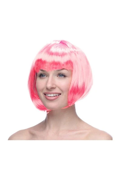 Açık Pembe Renk Parti Peruğu Kısa Takma Saç