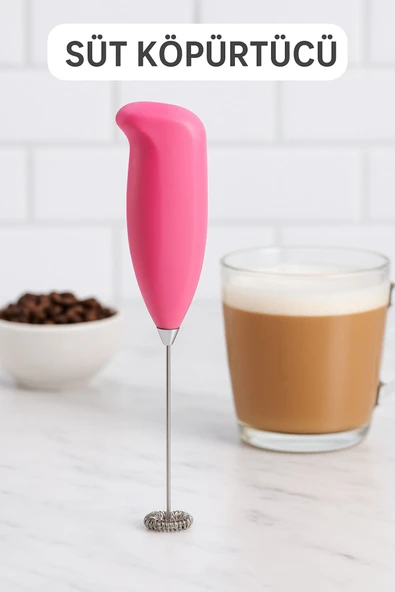 2 Adet Pembe Mini Pilli Süt Köpürtücü Kahve Içecek Hazırlamak Için Mikser Yumurta Çırpıcı Paslanmaz - 5