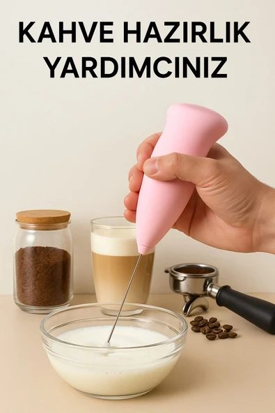 2 Adet Pembe Mini Pilli Süt Köpürtücü Kahve Içecek Hazırlamak Için Mikser Yumurta Çırpıcı Paslanmaz - 7