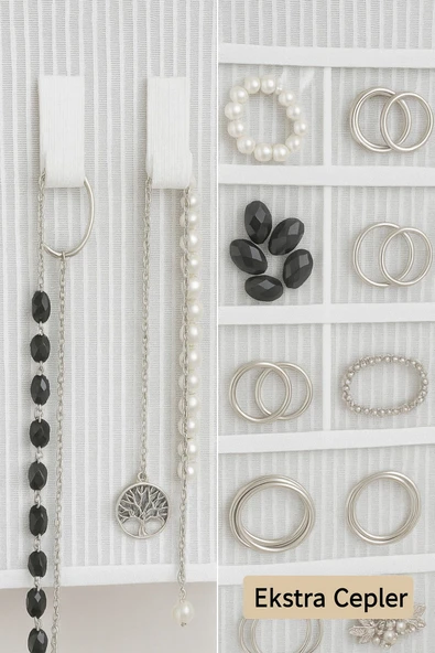 2 Adet Çift Taraflı Dolap İçi Asılabilir Takı Aksesuar Kolye Bilezik Küpe Yüzük Düzenleyici - 4