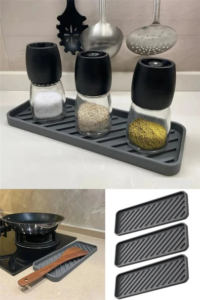 3 Adet Silikon Tepsi Lavabo Düzenleyici Sofra Su Bardağı Meyve Sebze Mutfak Sunumu İçin Şık Hijyenik - 2