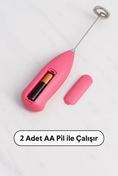 2 Adet Pembe Mini Pilli Süt Köpürtücü Kahve Içecek Hazırlamak Için Mikser Yumurta Çırpıcı Paslanmaz - 6