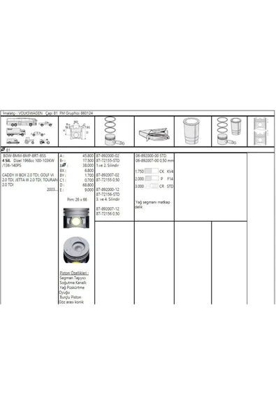 Goetze 87 Piston Segman Caddy Iii-golf V-vi-jetta Iii-a3-a4-toledo-octavia 2,0tdi Std 1-2 Silin 1 Adet