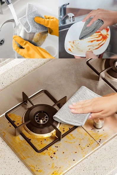 10 Adet Çok Fonksiyonlu Telli Inox Bez: Sert Kirler İçin Güçlü Temizlik ve Uzun Ömürlü Performans - 3
