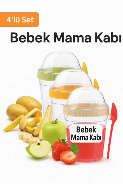 4 Adet Taşınabilir 500 ml Bebek Mama Saklama Atıştırmalık Kabı Hazneli, Plastik, Sızdırmaz - 2
