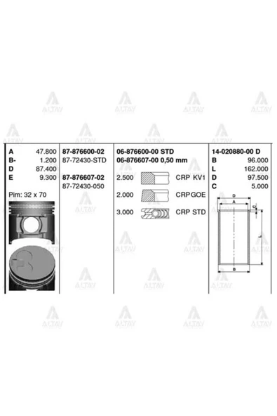 Goetze 87 ISS -72430-50 Piston Segman 0.50 Mazda B2500