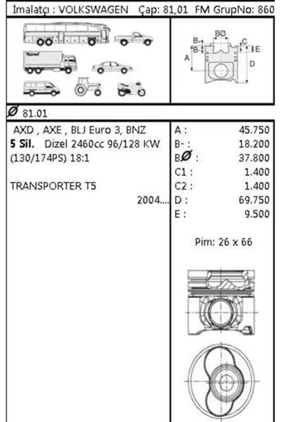 Goetze 87 -72180-STD Piston Segman Std Transporter T5 2.5 TDI Axd Axe 3. 4. 5. Silindir 81.00Mm ürün görseli