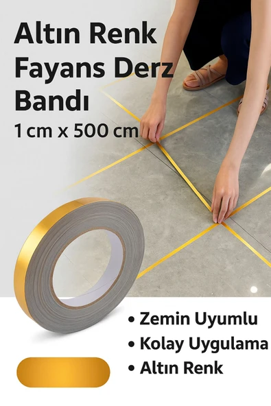 5 Mt Dekoratif Seramik Fayans Karo Boşluk Bandı Gold Kendinden Yapışkanlı Mermer Tavan Zemin Bandı - 5