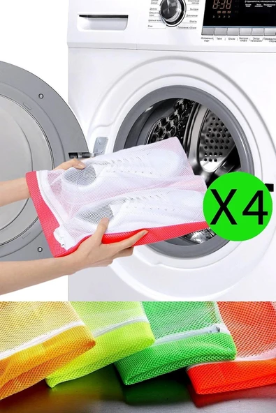 4 Adet Çamaşır Makinesinde Yıkama Için Fermuarlı Kirli Spor Ayakkabı Terlik Yıkama Filesi Torbası - 1