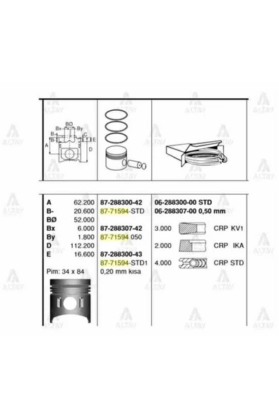 Goetze 87 -71594-STD Piston Segman Std Canter 659 Düz 519 639 839 ürün görseli 1