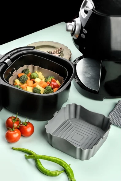 2'li Hijyenik ve Tekrar Kullanılabilir Silikon Air Fryer Yemek Kabı - Mutfakta Pratik Çözüm Kare - 4