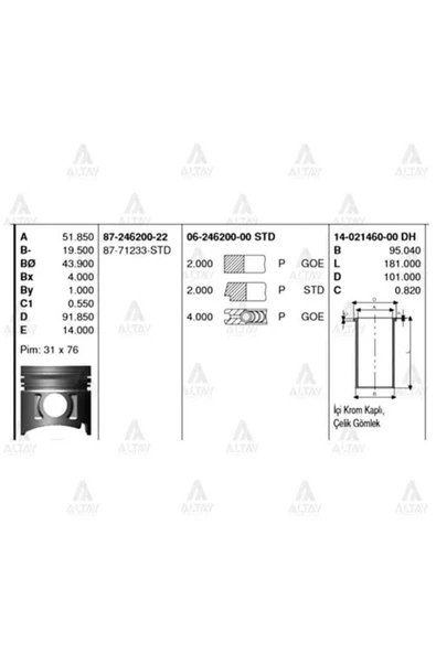 Goetze 87 ISS -71233-STD Piston Segman Isuzu Nkr 55 Adet  8971766060 ürün görseli 1