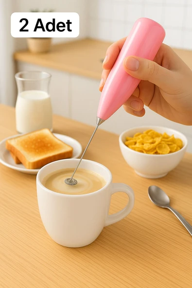 2 Adet Pembe Mini Pilli Süt Köpürtücü Kahve Içecek Hazırlamak Için Mikser Yumurta Çırpıcı Paslanmaz