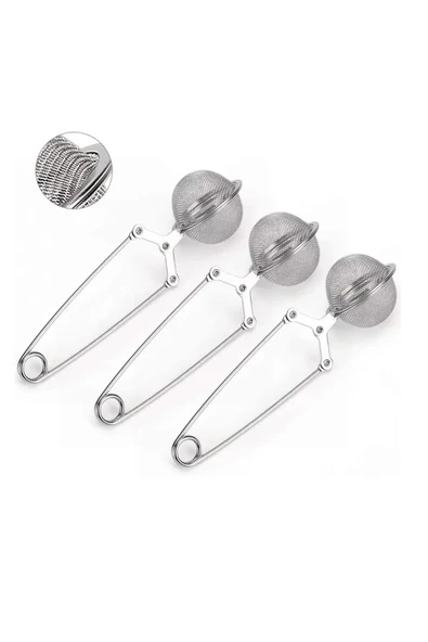 3 Adet Metal Kaşık Çay Topu Demlik Filtre Ihlamur Bitki Sıkma Yaprakları Örgü Süzgeç Demlik Saplı - 2