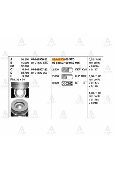 Goetze 87 ISS -71120-STD Piston Segman Std Starex 170Hp H1 Sorento 91.00Mm