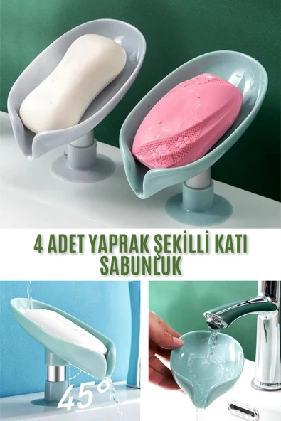 4 Adet Yaprak Şekilli Uzun Ömürlü Sabun Kullanımı Için Vantuzlu Su Giderli Drenaj Katı Sabunluk